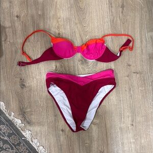 Vibrant Pink and Red Women's Bikini Set